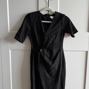 Calvin Klein Pinstripe Midi Wrap Dress